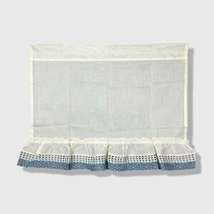 Vintage Cafe Curtains Unisex 30x24 White Blue Cottagecore Farmhouse Ruffle